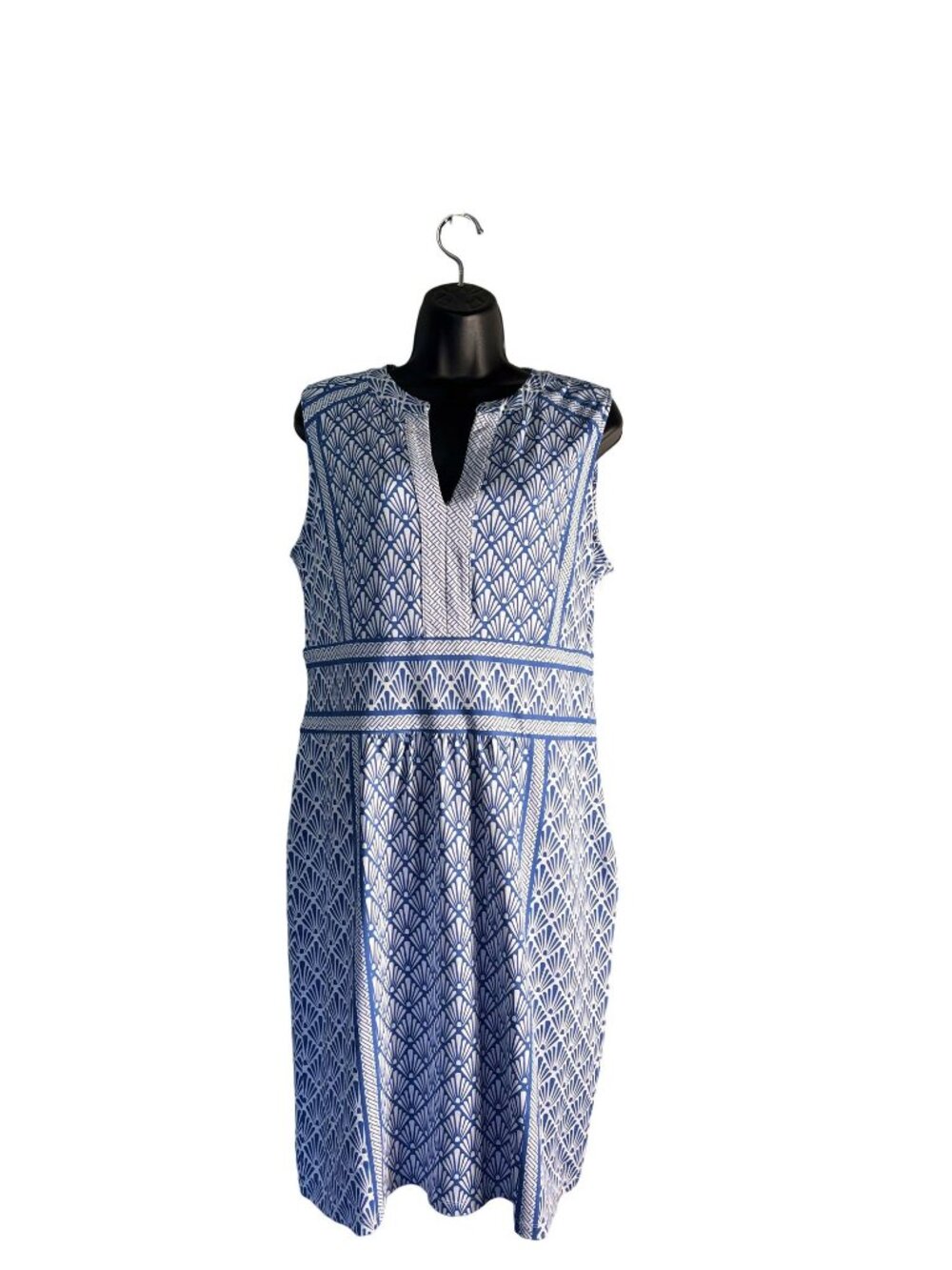 J. McLaughlin Blue & White Sleeveless Geometric Patterned Dress Size XL - Picture 2 of 14